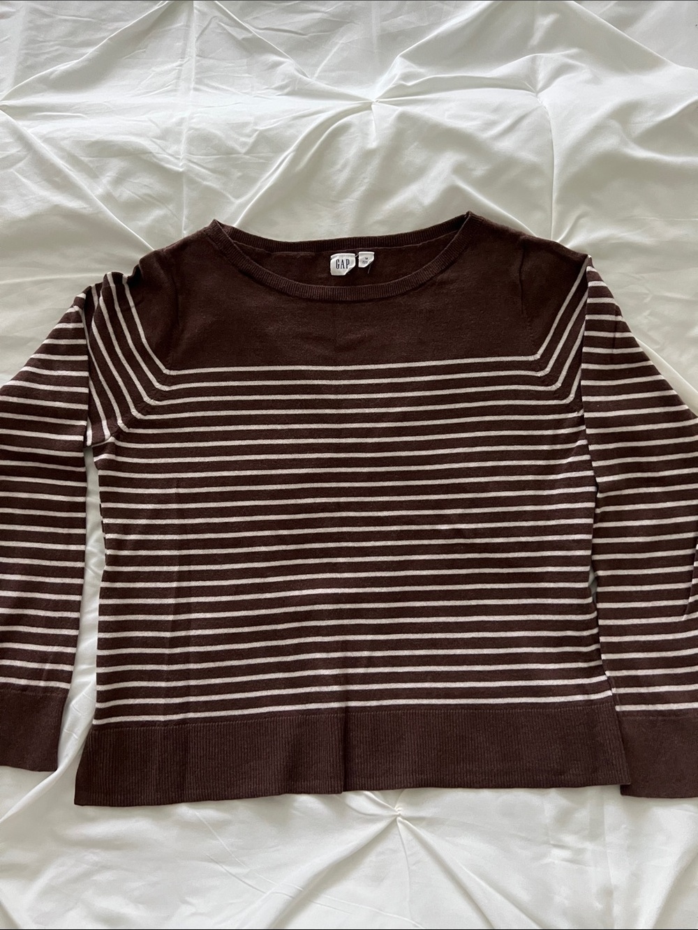 GAP Brown and Cream Striped Crewneck Sweater
